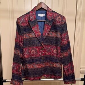 Napa Valley Women's Tapestry Red/Blue Patterned Blazer. Sz 14